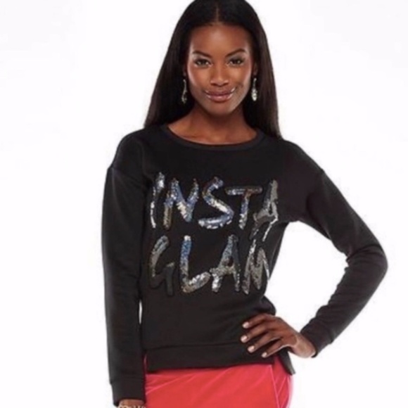 𝅺JUICY COUTURE  Insta Glam Scuba Sequin Sweatshirt Black Instaglam. S - Picture 1 of 5
